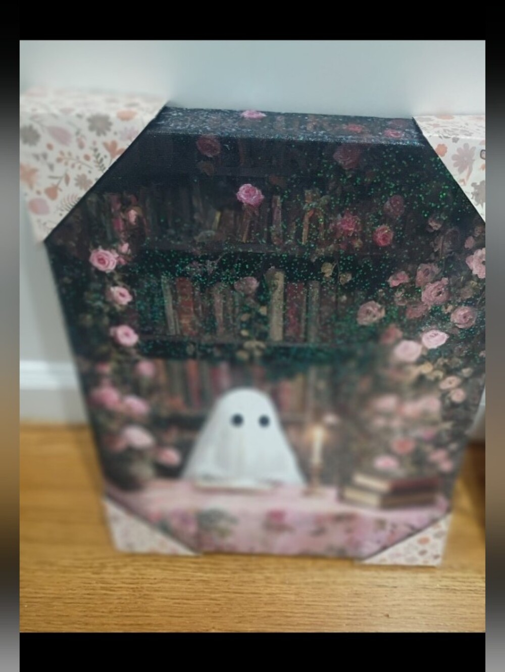 Haunting Ghost Reading Book Canvas Painting Poster Framed Bathroom Dark Academia